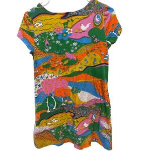 Blue Platypus Colorful Folk Art Whimsical Abstract Print Statement Dress Womens